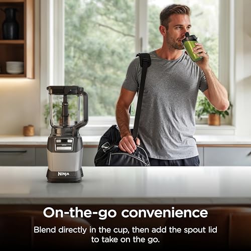 Ninja Blender, Compact Kitchen System, 1200W, 3 Functions for Smoothies, Dough & Frozen Drinks with Auto-IQ, 72-oz.* Blender Pitcher, 40-oz. Processor Bowl & 18-oz. Single-Serve Cup, Grey, AMZ493BRN image 6