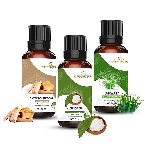 Image of Pure Combo Of 3 Essential oil For Hair & Skin Natural Therapeutic Grade & Undiluted Oil 15ML (sandalwood-Camphor-Vetiver)