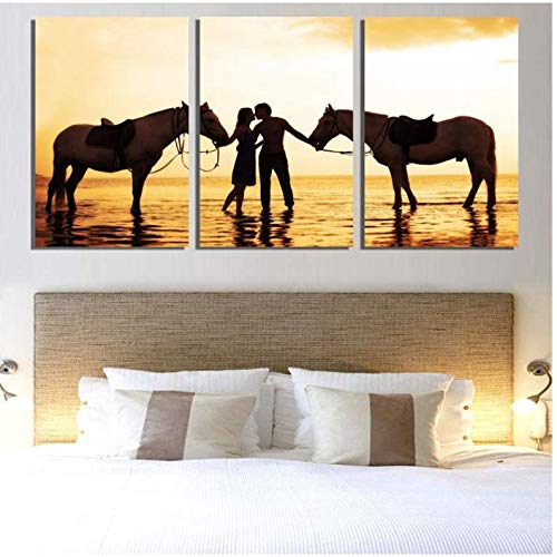 Mur peinture 3 pièce amour coucher du soleil plage déco salon moderne 50x70cm