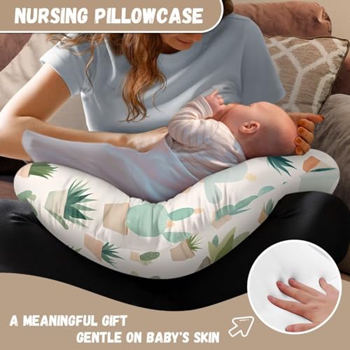 Image of Cactus Pattern Pillow Cover for Infant Snug Stain Resistant Neutral Breastfeeding Pillow Cover Easy to Clean Soft Custom Gifts for Toddler Infant