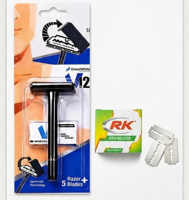 V12 Double Edge Safety Razor with 5 Stainless Steel Blades, Sputtered Technology, Black-image-39