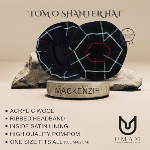 Image of Scottish Tam O' Shanter Hat Tartan Bonnet Pom Pom Wool Flat Cap One Size