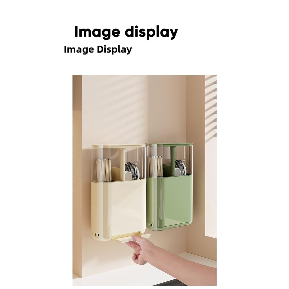 Support de baguettes ventilé à fixation murale, boîte de rangement de cuisine avec base amovible, cuillères, fourchettes, vert