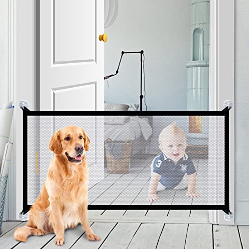 QPY Puerta mágica Perros, Puerta de Malla para escaleras de Seguridad para Mascotas, Puertas de Seguridad Plegables portátiles para bebés, instalación en Cualquier Lugar para Perros Cover