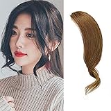 Dsoar 2PCS Clip in Bangs Real Human Hair Bangs Clip in Wave Side Bangs Curly Fringe Hair Extensions(Light Brown Color)