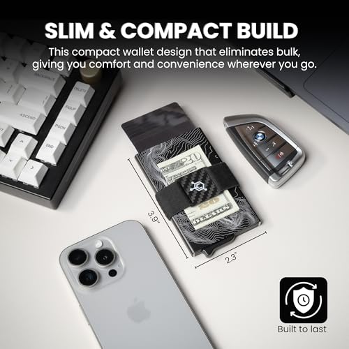 Image of CODE 118 Wallet for Men - Slim Minimalist Aluminum Smart Wallet with RFID Blocking - Compact cash and Credit card holder with Pop Up Ejector (Classic, Topographic Black)