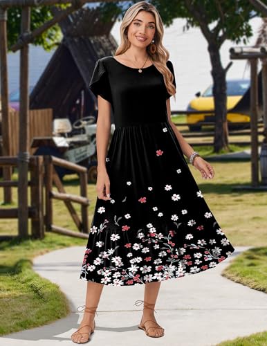 Image of Zeagoo Women Summer Midi A Line Dress Short Sleeve Casual Flowy Tiered Beach Long Sundress with Pockets 2026 Vacation Travel