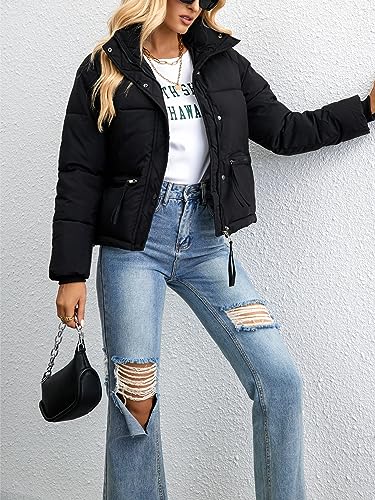 CAMNOW Women’s Black Cropped Puffer Jacket: Your Go-To Winter Wardrobe Essential - Image 4