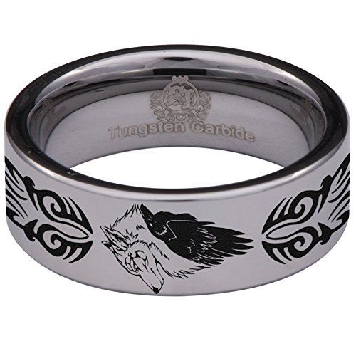 Alliance loup et corbeau en carbure de tungstène robuste 8 mm