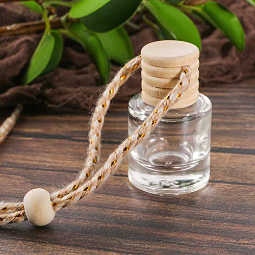 10 Pcs 8Ml Hanging Car Air Freshener,Empty Clear Glass Cylindrical Essential Oil Diffuser Perfume Aromatherapy Pendant Bottle Vials With Wooden Caps & Hanging String--Free 1 Funnel&Dropper #TOP2