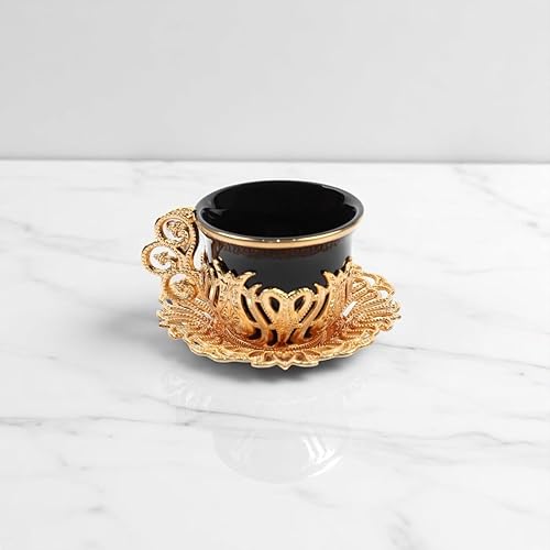 Miniatura 3 de Alisveristime Juego de 12 tazas de café turco griego árabe café expreso taza platillo de porcelana (negro dorado)