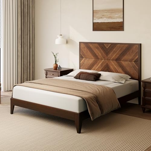 Dolonm King Bed Frame, Mid-Century Modern Platform Bed With 50 Inch High Headboard, Under Bed Storage, Wooden Bed Frame With Slat Support, No Box Spring Needed, Walnut thumb #5