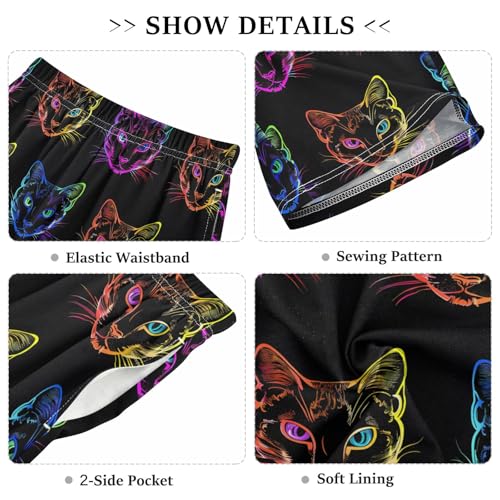 Colored Neon Cat Pajama Shorts Summer Lounge Pajama Bottoms Elastic Waist Pjs Pants for 6-14 Years3