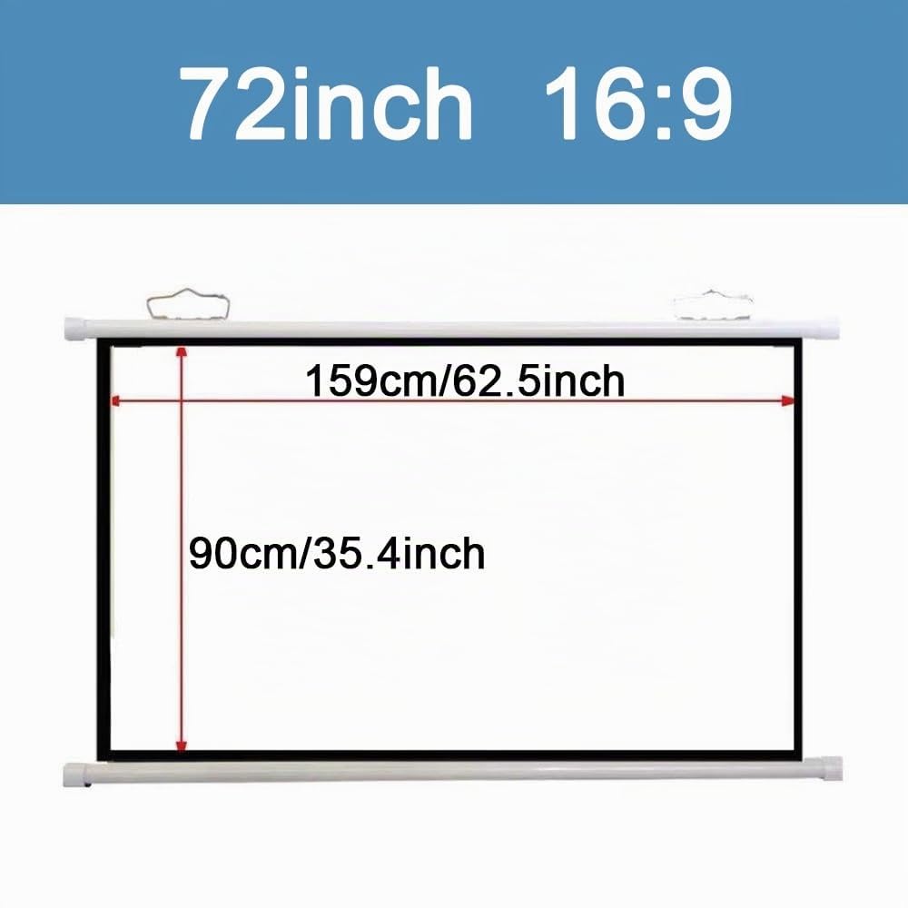 Schermo per Proiettore Avvolgibile Manuale da 40 50 60 72 Pollici 4K HD Schermo di Proiezione per Home Theater Interni Esterni Telo Proiettore, Facile da Arrotolare(72 inch (16:9))