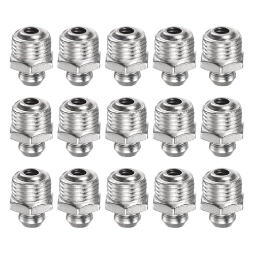 TA-VIGOR 15Pcs Straight Grease Nipples Fitting, M10 x 1mm Metric Thread Nickel-Plated Iron Hydraulic Grease Fitting Accessories for Automotive, Agricultural & Industrial Machinery