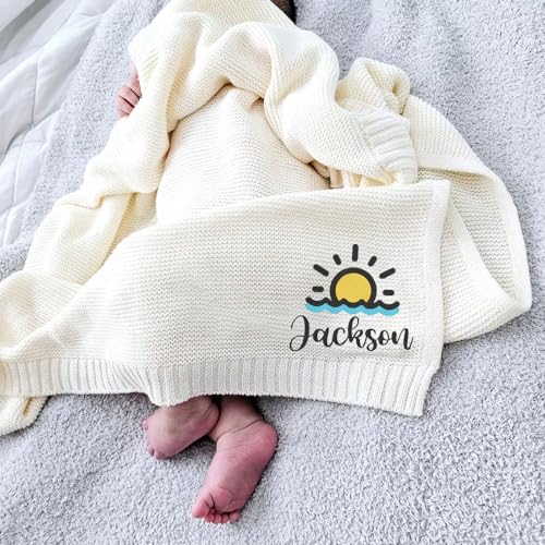 Image of Noni Personalized Baby Blanket with Name for Boys Girls, Baby Blanket, Custom Baby Blankets with Name, Embroidered Baby Blanket, Custom Knit Baby Blankets, Baby Gifts