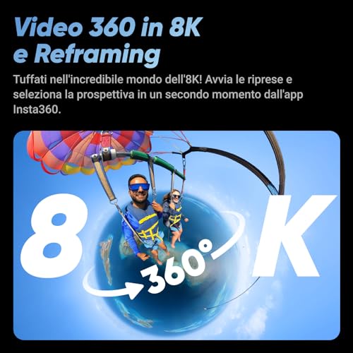 Insta360 X4 Pack Endurance - Action Cam 360° 8K Impermeabile, Video Grandangolari in 4K, Effetto selfie stick invisibile, Autonomia Batteria 135 min, Editing IA, Stabilizzazione, Sport, No Micro SD - Immagine 1