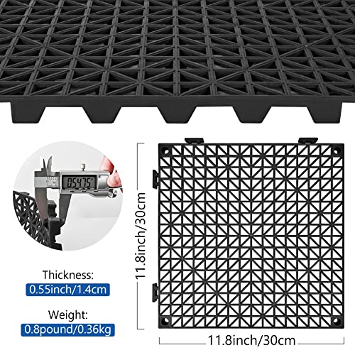 Image of ToLanbbt Modular Interlocking Cushion 12P 11.8 inch x 11.8 inch Interlocking Rubber Floor Drain Holes Non-Slip Splicing Drainage Mats for Deck, Shower, Kitchen, Drain Pool, Sauna Bath, Indoor Outdoor (Black)