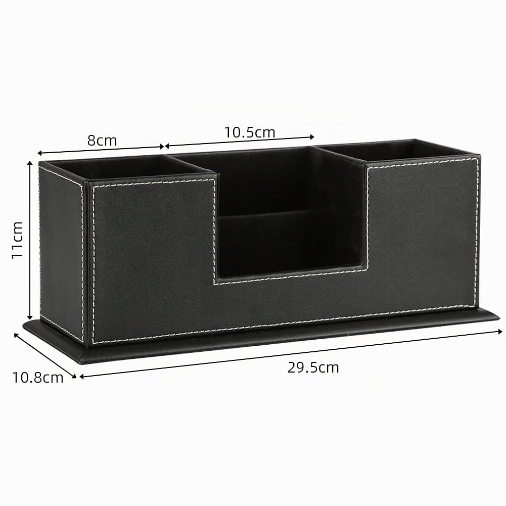KINGFOM Desktop Leather Storage Box 4 Divided Compartments for Pen/Business Card/Remote Control/Mobile Phone/Office Supplies Holder Collection nero