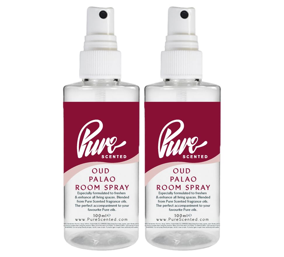 "Pure Scented 200ml Room & Fabric Sprays 2 x 100ml Suitable For Home, Car, Caravan, Work, Gym Bags, Odour Eliminators (2 x 100ml, Oud Palao)"