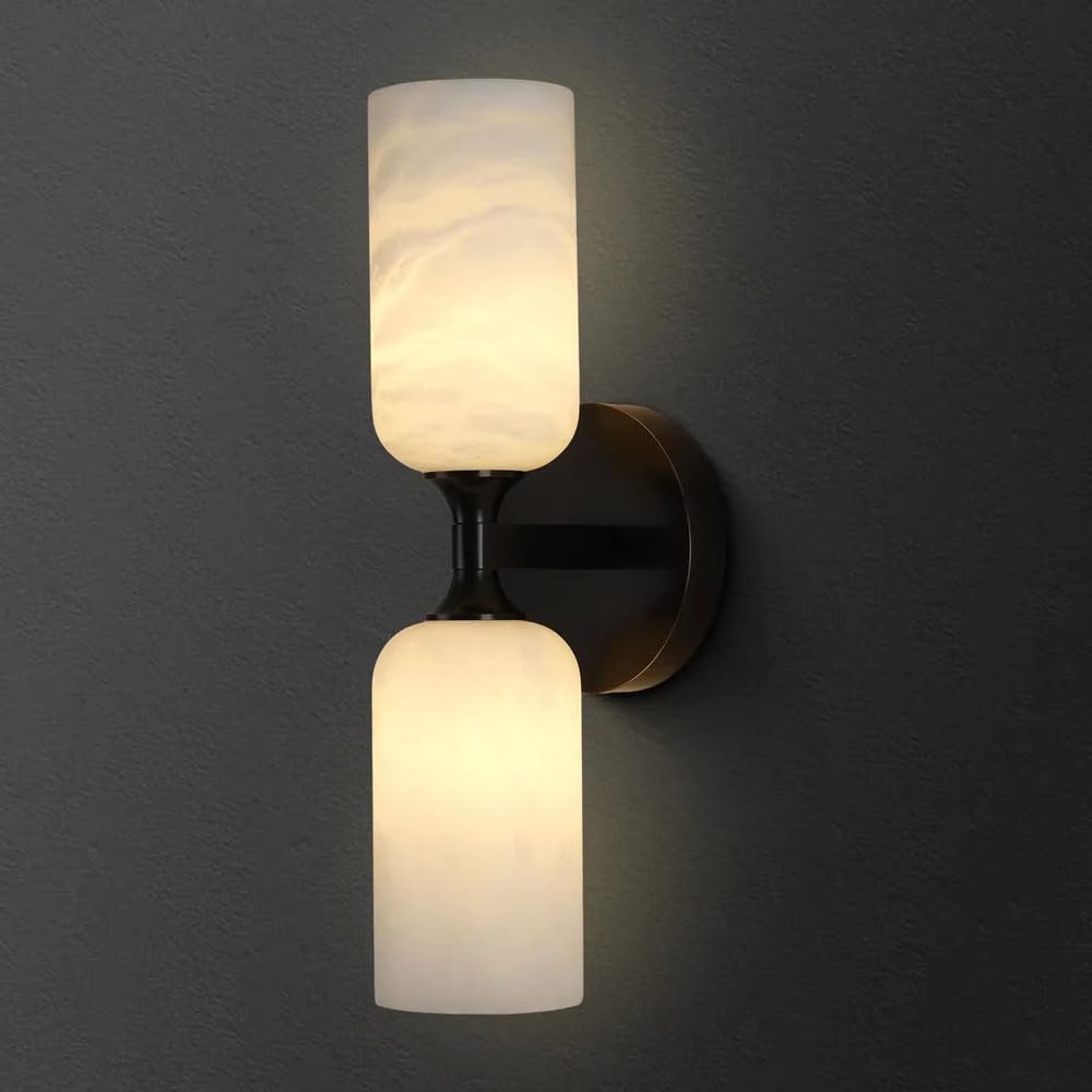 GUOGUOSM 13.7in Natural Alabaster Wall Light, G9 Light Source Top And Bottom Illuminated Wall Lamp, Medieval Style Marble Wall Sconce, Bedroom Staircase Porch Decorative Lighting Fixtures