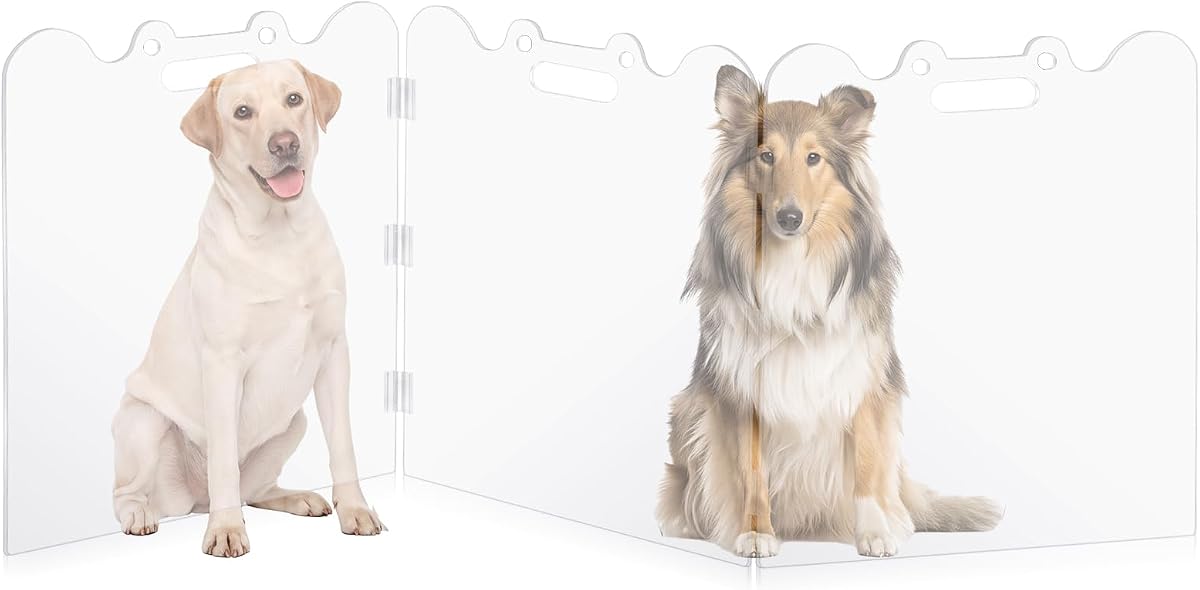 Sosation 3 paneles árbol de Navidad puerta para perros barrera acrílica transparente para mascotas protección de la base del árbol de Navidad perros cachorro gato valla plegable interior parque para decoración del hogar vacaciones decoraciones de fiesta (lindo)