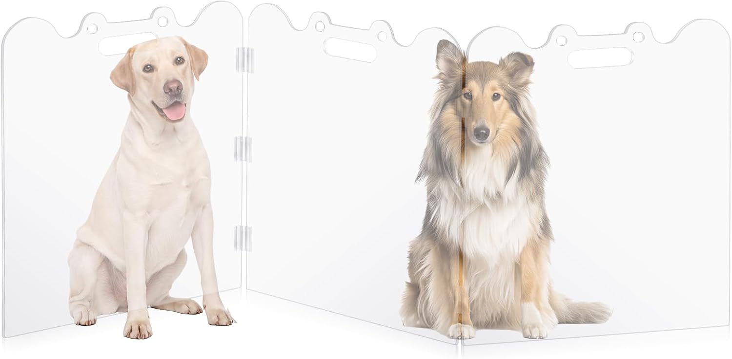 Sosation 3 Panel Christmas Tree Dog Gate Clear Acrylic pet Barrier Christmas Tree Base Protection Dogs Puppy Cat Fence Foldable Indoor Playpen for Holiday Home Decor Party Decorations (Bone)