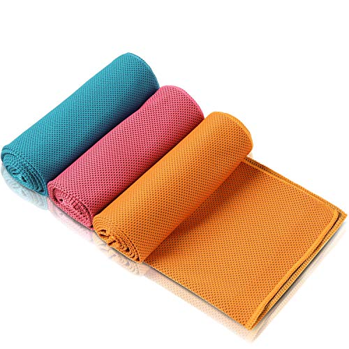 Eono by Amazon - 3 Pcs Toalla de enfriamiento, Toalla de Hielo fría instantánea, Toalla Deportiva de Secado rápido de Gimnasio Toalla para Correr Senderismo de Golf, Azul/Fushcia/Naranja, 100x30cm