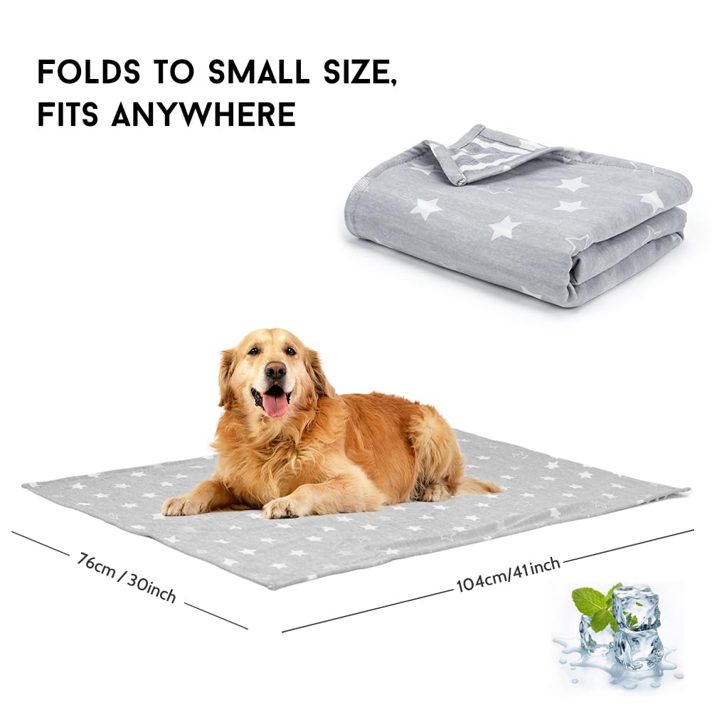Deamoser Reversible Cooling Pet Blanket for Dogs & Cats, Dual-Sided Ice Silk & Natural Cotton 104x76cm - Image 2
