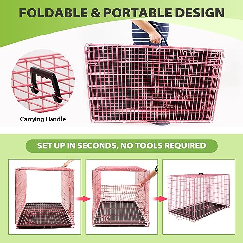 Image of BestPet | Dog Crate | 42 inch | Pink | Foldable Metal Kennel with Double Doors