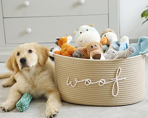 Woof Woven Rope Storage Baskets, Pet Dog Toy Bin Box Perfect for organizing Chew Toys Blankets leashes, Dog Toy holder Cotton Basket Puppy Bins - Image 4