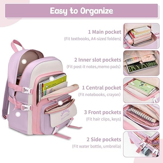 Image of ADSON kawaii Girls Travel School Bag|Backpack Of Large Capacity Aesthetic Stylish Girls Korean Laptop Bag Rucksack for School |College Bags Cute Bookbag for Teens Water Resistance
