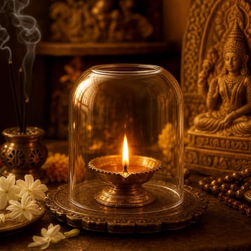 Image of Curved Transparent Borosilicate Glass Shade for Tealight Diya | Decorative Diya Cover for Mandir, Pooja, Bedroom & Home | Gift Accessory | 3 inches Height, 2.7 inches Width