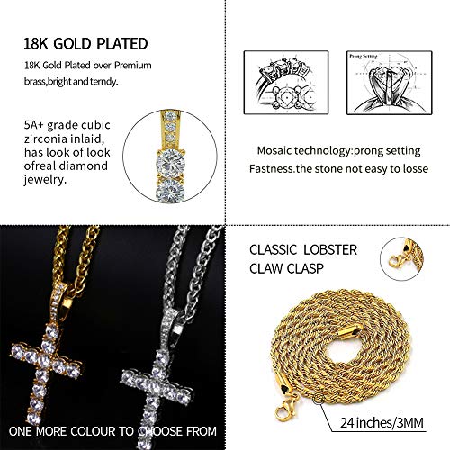JINAO Cross Chain for Men Gold Cross Necklace 14K Gold Plated Large Nail Cross Chain Iced out CZ Pendant Hip Hop Jewelry for Women with Stainless Rope Chain2