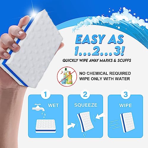 Image of Upgrade Melamine Sponge, 25 Pack Extra Thick More Lasting 3X Density Premium Magic Sponge Eraser, Multi Surface Power Scrubber Foam Stain and Mark Removal Cleaning Pads