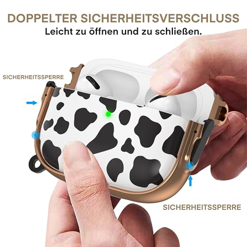 Image of Maxjoy for AirPods Pro 3rd Generation Case with Lock, Cute AirPods Pro 3 Case Lock Protective Hard AirPod Pro 3 Cover for Women Men with Keychain for Airpod Pro 3rd Gen Cover 2025, Cow Print