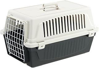 Ferplast Transportbox Katze, Hundetransportbox kleine Hunde und Katzen bis 8 kg, Tür aus plastifiziertem Eisen, Lüftungsschlitze, 37 x 58 x H 32 cm, Hartschalen Transportbehälter Atlas 20 EL, Schwarz