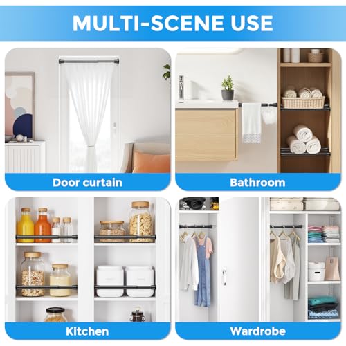 Image of 2 Pack Spring Tension Curtain Rod 8 to 12.5 Inch, DIY Mini Curtain Rods No Drill for Slim Window Cupboard Closet Sidelights, Black