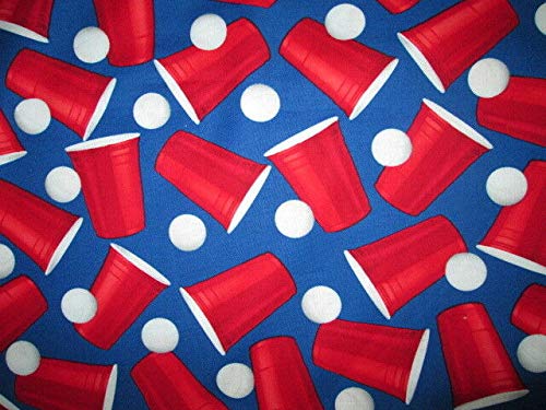 Quality Fabric 100% Cotton Fat Quarter (18'' x 22'') Beer Pong Glasses Drinking Game