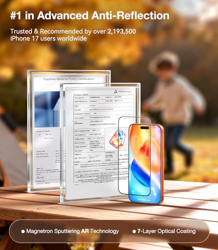 Image of UltraGlass TOP 9H+ OptiArmor for iPhone 17 Pro Screen Protector [NO.1 Anti-Reflection & Military Grade Shatterproof] Anti Glare Screen Protector 17 Pro Tempered Glass Longest Durable AR, 2Pack