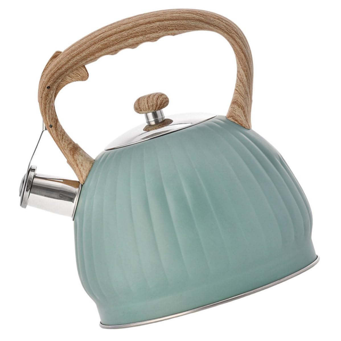 Bollitore per Tè in Acciaio Inox 3,5l Manico Effetto Legno a Forma di Zucca, Fischiante, Facile da Usare e Riempire, per Bevande Calde in Casa