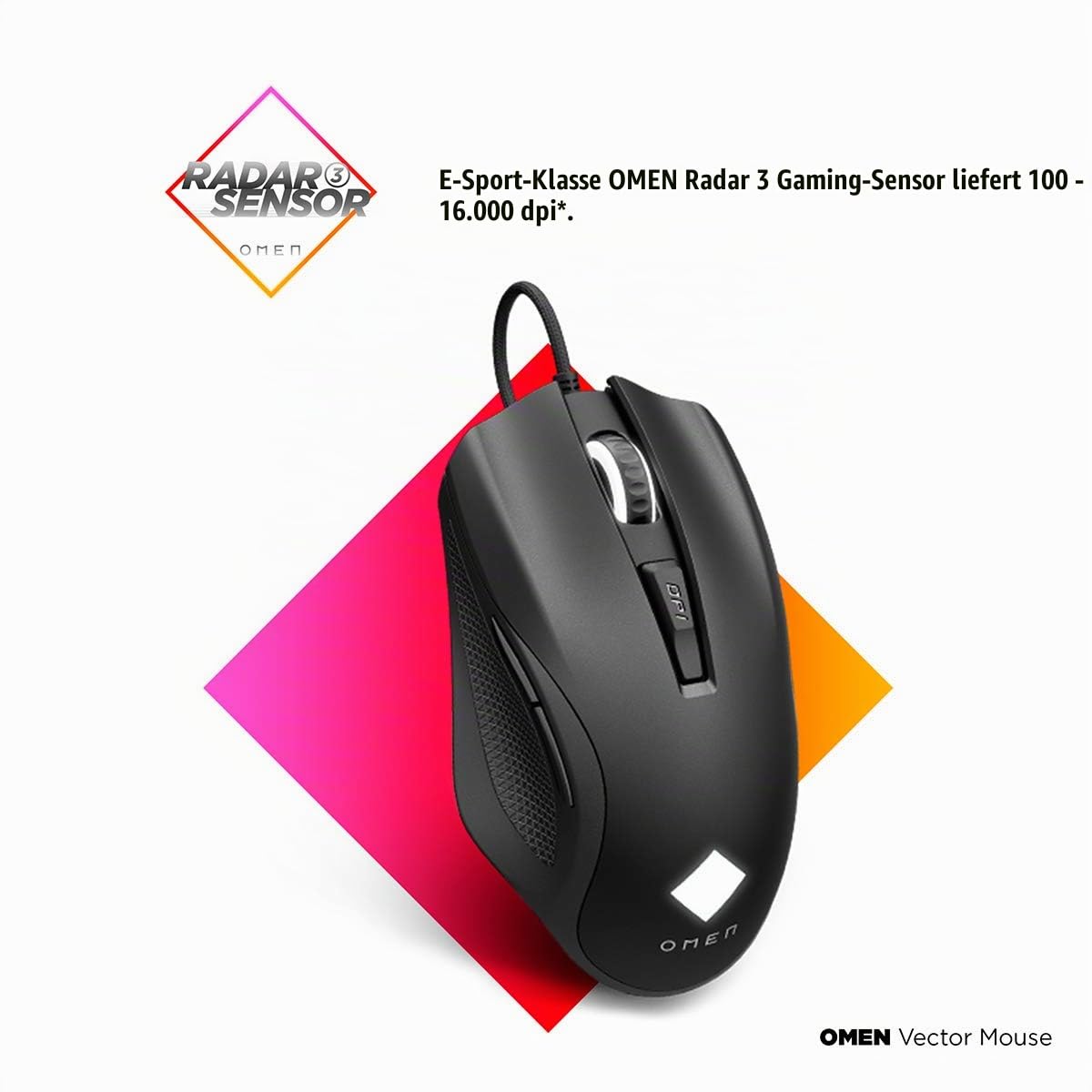 HP OMEN Vector Gaming Maus (88g leicht, OMEN Radar 3-eSport-Sensor, bis 16.000 DPI, Omron Tasten, +25g Gewichte, RGB-Beleuchtung) schwarz, One size