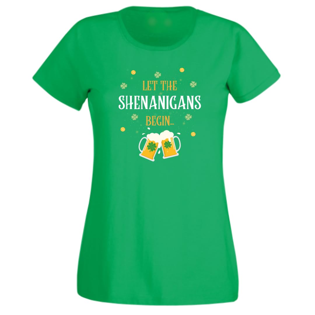 Second Ave Ladies Women's Let The Shenanigans Begin Irish Celebration Green T-Shirt T Shirt
