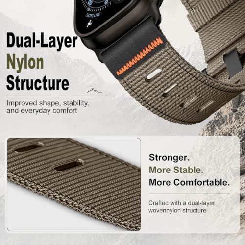 Image of Tactical Nylon Bands for Apple Watch Ultra 3 2 Band Series 11-1 /SE Men | Rugged Breathable Fabric, Nato Adjustable Sport Strap with Reinforced Connector for iWatch Ultra 49mm 46mm 45mm 44mm 42mm L