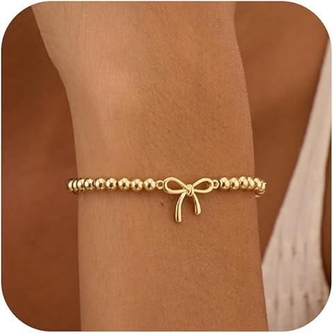 Stocking Stuffers for Women Beaded Stretch Handmade Ball Charm Bracelet Dainty Stac...