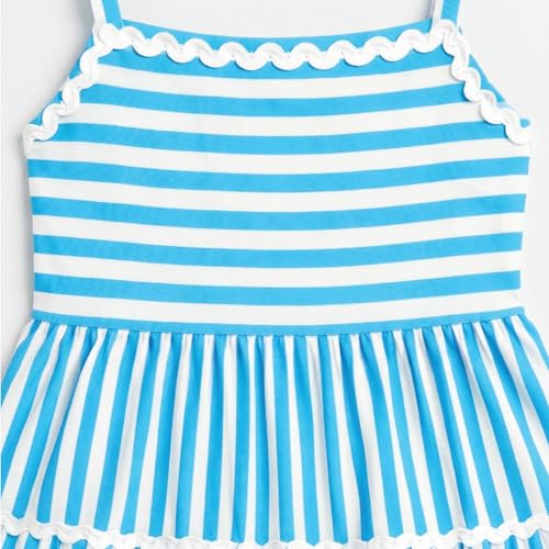 Image of The Magic Wand Kids Girls Printed Cotton Summer Dresses, Knee Length Sleeveless Casual Western Stylish One Piece Fit & Flared Frock for Beach & Vacations