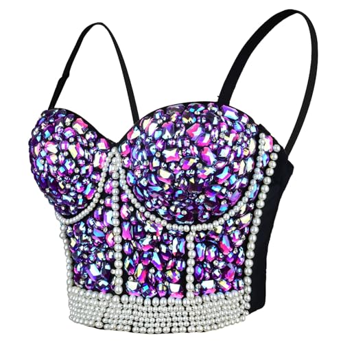 トップス LAVANDA Soccer check bustier tops ELLACCI Women's Sexy Rhinestone Bead Bustier Crop Top Club Party