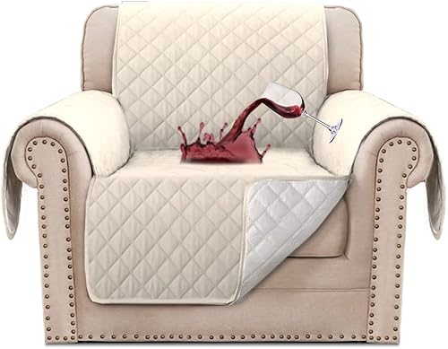 Fundas de sofá 100% impermeables para niños, perros, mascotas, protector de muebles antideslizante para sofá (marfil, sillon)