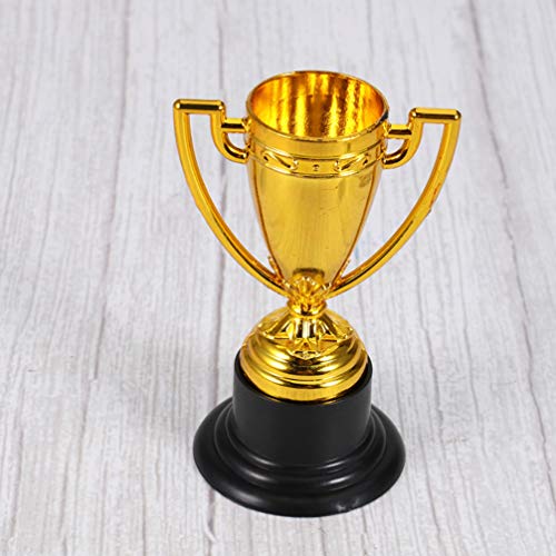 LIOOBO Conjunto de 12 peças de troféu e medalhas de prêmio, mini troféus de plástico dourado, 6 peça