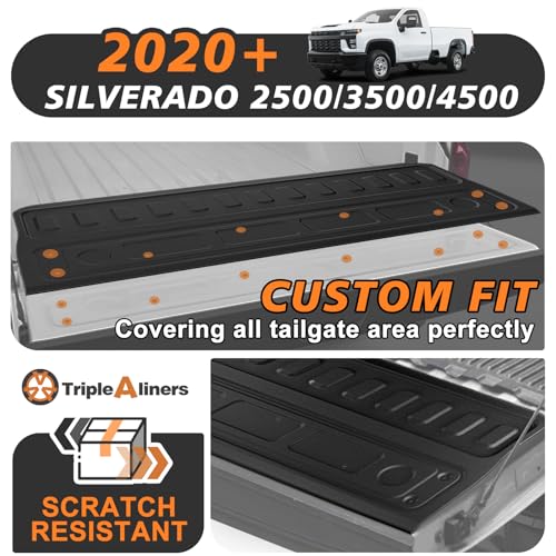 Image of TripleAliners Tailgate Mat Compatible with 2020-2026 Chevy Silverado & GMC Sierra 2500 3500HD Accessories, Tailgate Cover Custom Fit All Weather Protection Liner (Not Fit MultiPro /Power Tailgate)